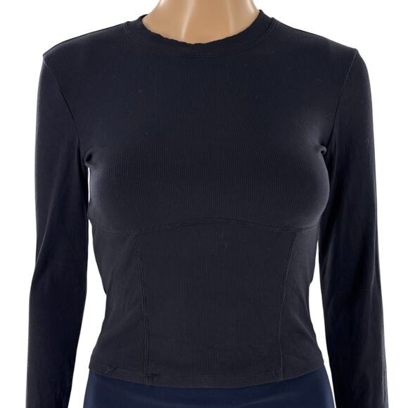 Vuori Black Ribbed Long Sleeve Pose Corset Crop Top - Picture 5 of 10